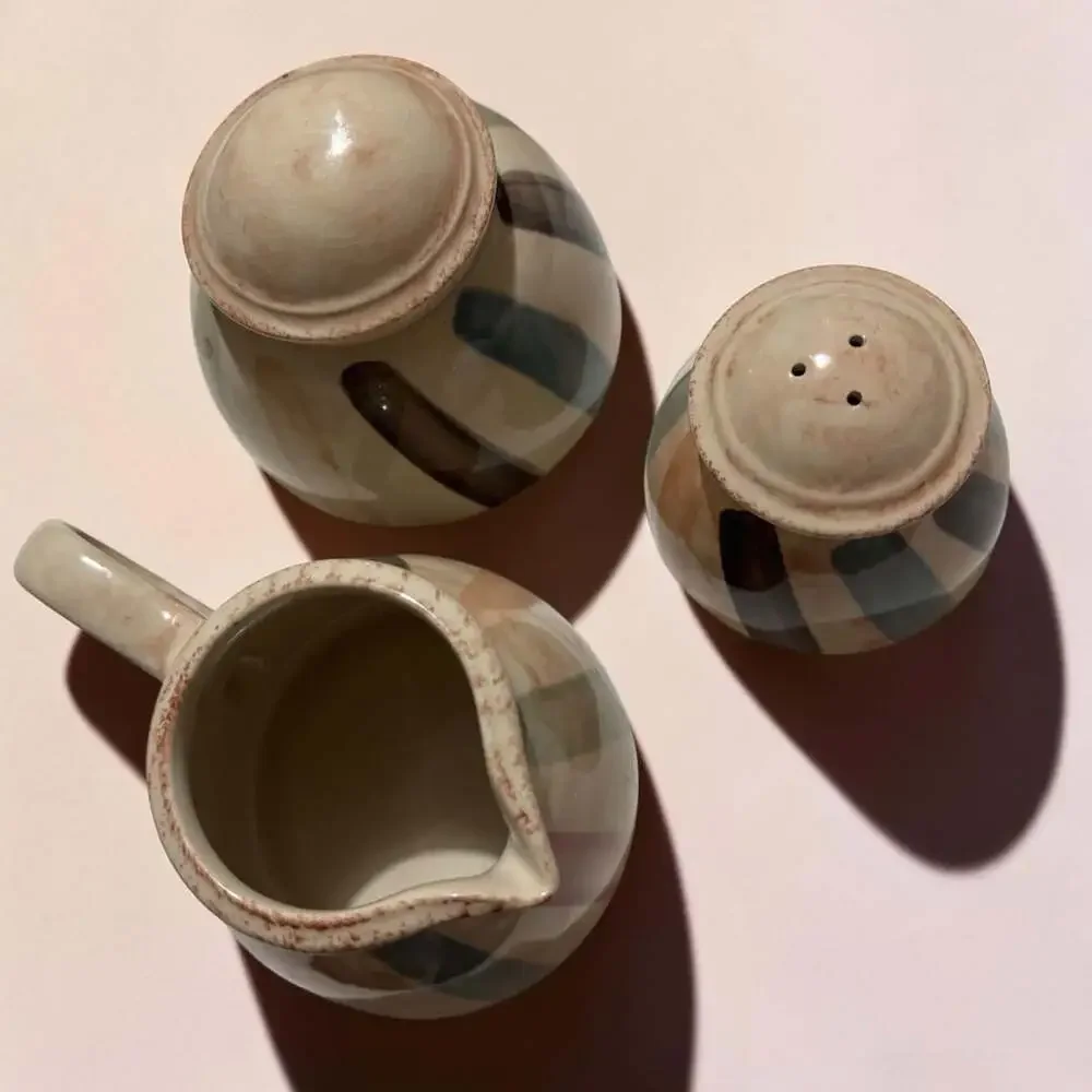 Bloomingville Allium Ceramic Sugar Bowl, Cream Pitcher, and Salt Shaker Set